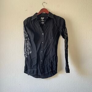 Wrangler Rock 47 Y2k Embellished Black Pearl Snap Shirt Western grunge Small